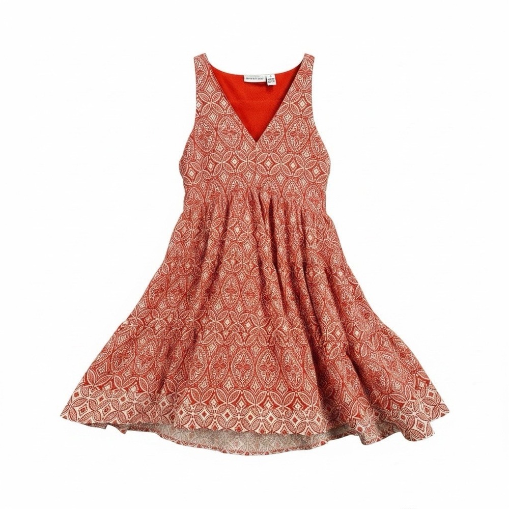 Sincerely Jules Sleeveless Babydoll Dress Women's Orange White Geometric Boho M